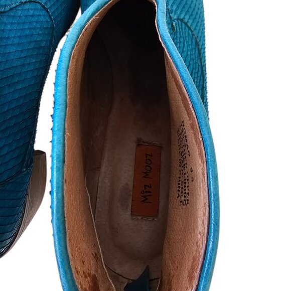 Miz Mooz Womens Nomad Turquoise Blue Leather Heeled Ankle Boots, Western, Sz 9.5 - Picture 4 of 9